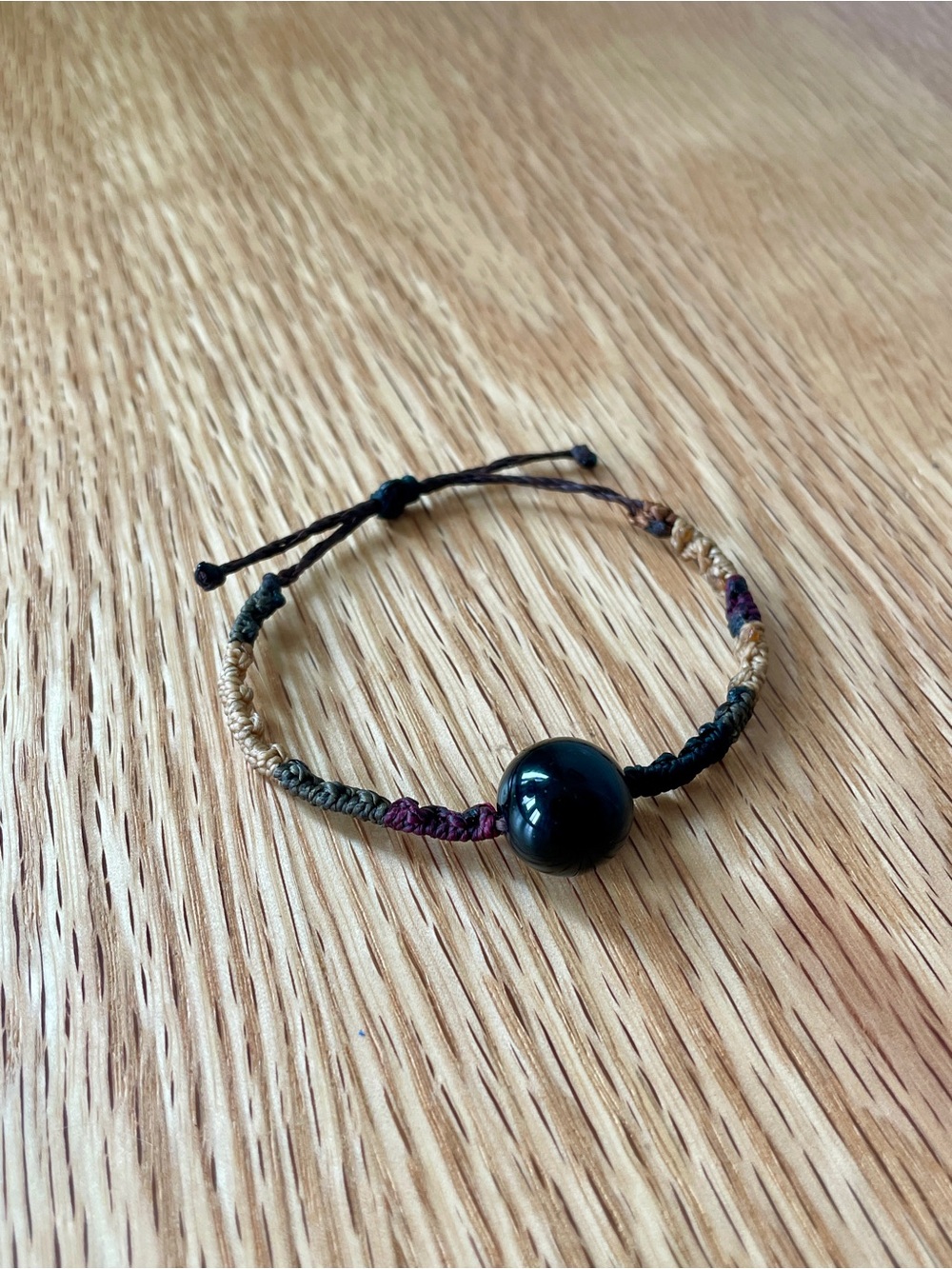Adjustable Black Onyx Bead Woven Women's Bracelet